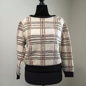 PEYTON JENSEN BEIGE GOLD METTALLIC CHECK PULLOVER WOMEN S